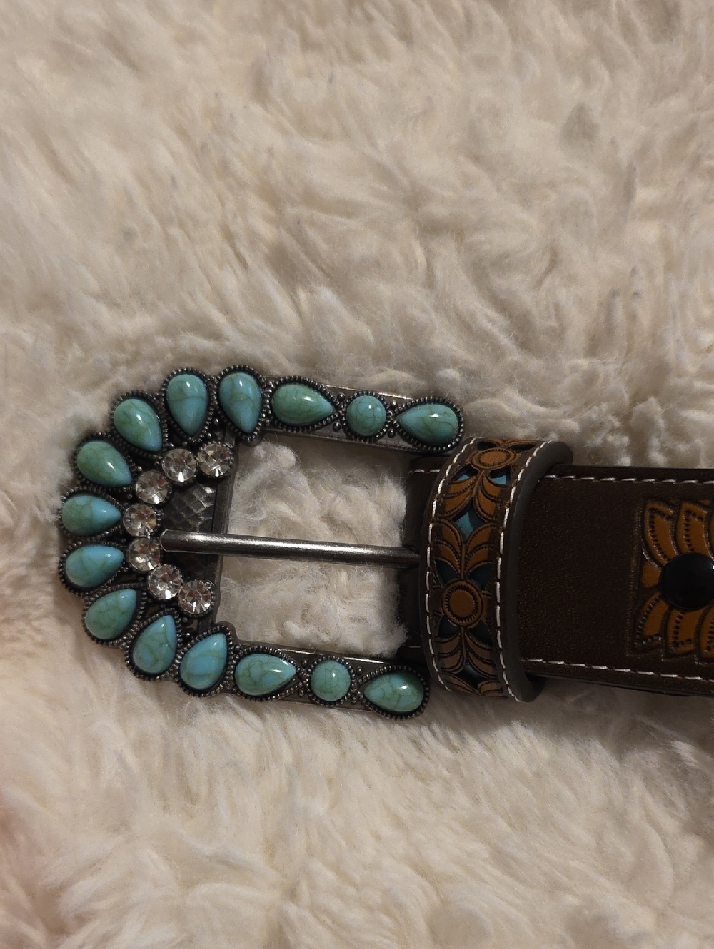 Turquoise Accent Western Buckle Belt - Women